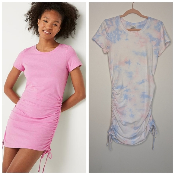 2/$10-VS PINK Y2K Tie Dye Ruched Sides Mini Shirt Dress Size Small - Picture 1 of 8